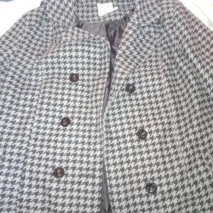 Houndstooth Hooded Pea Coat